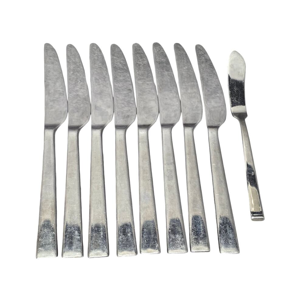 Dansk 18/10 Meridian Stainless Dinner Knifes Glossy Flat Tip Flatware Silverware